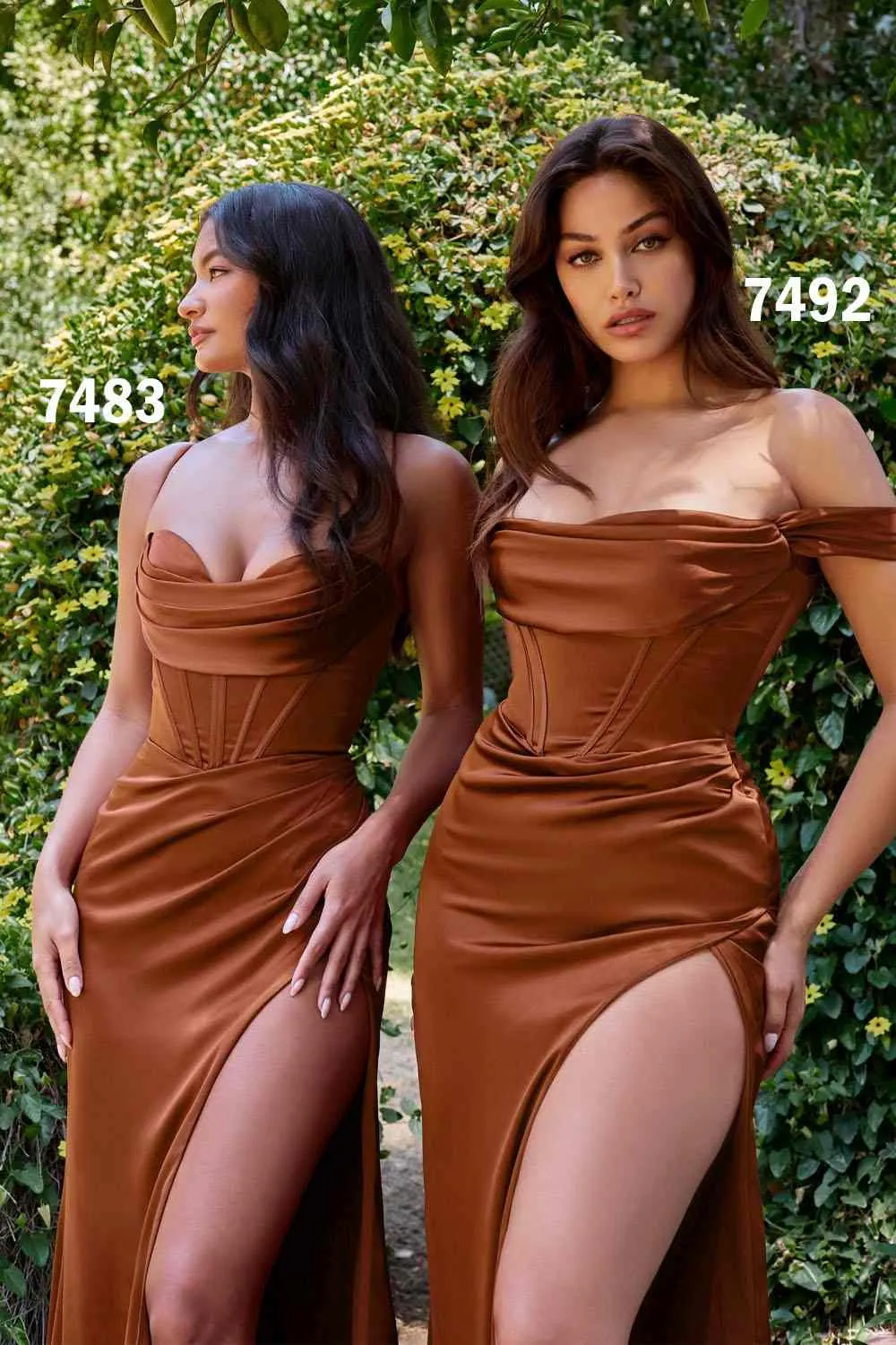 Ladivine 7492C Bridesmaids Dress Corset Prom Dress Satin Off the Shoulder Maxi Slit